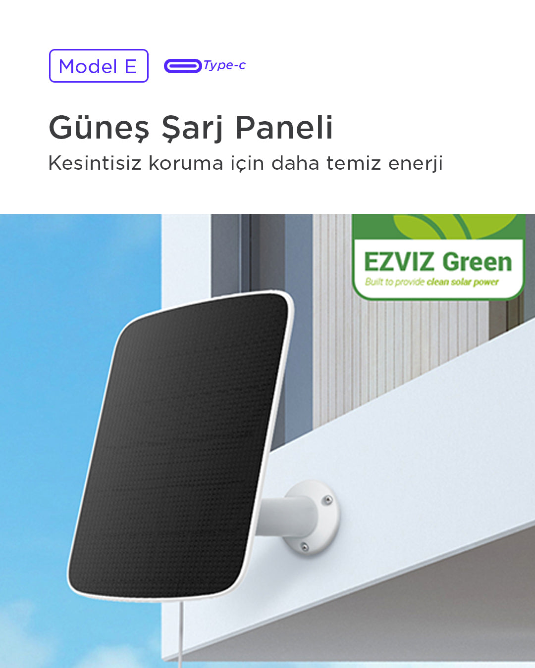 EZVIZ uyumlu güneş enerjili şarj paneli ile akıllı güvenlik kameranızı priz gerektirmeden 7/24 çalıştırın! Su geçirmez, enerji tasarruflu ve çevre dostu solar panel ile kesintisiz güvenlik sağlayın. Akıllı ev sistemleri için ideal, kolay montaj ve uzun ömürlü performans.