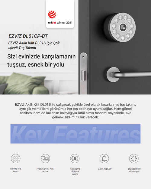 Akıllı Dijital Kapı Kilidi | Çok İşlevli Tuş Takımı | Tuş Takımı ile Anahtarsız Giriş | Smart Lock – Şifreli ve Güvenli | EZVIZ DL01CP-BT