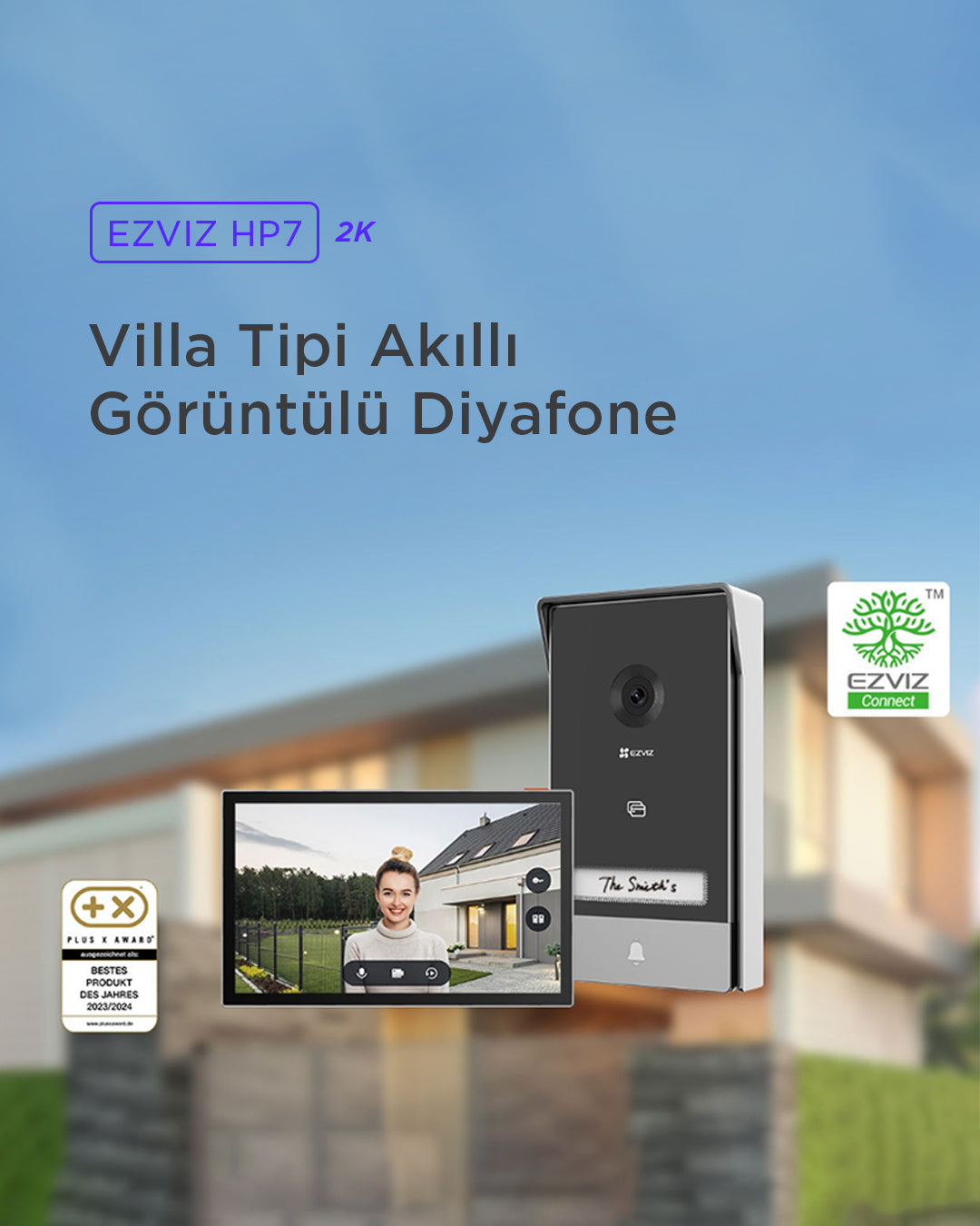 Villa girişinizi akıllı hale getirin! EZVIZ HP7 görüntülü diyafon ile kapınızı her yerden görün, konuşun ve yönetin. Gelişmiş hareket sensörü ve mobil bildirim özelliğiyle üstün güvenlik!