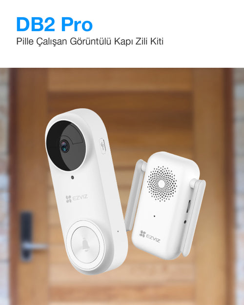 Akıllı Görüntülü Kapı Zili Kiti | Wi-Fi Kapı Kamerası | Hareket Sensörlü ve Mobil Bildirimli Giriş Sistemi | EZVIZ DB2 Pro