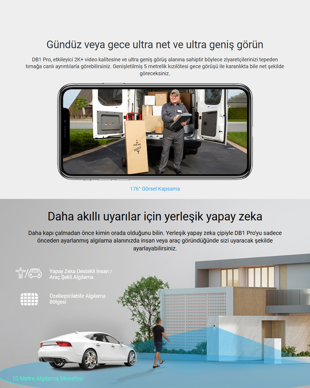 Wi-Fi Görüntülü Kapı Zili | Akıllı Kapı Kamerası | Hareket Algılamalı Mobil Uyumlu Güvenlik Zili | EZVIZ DB1 Pro