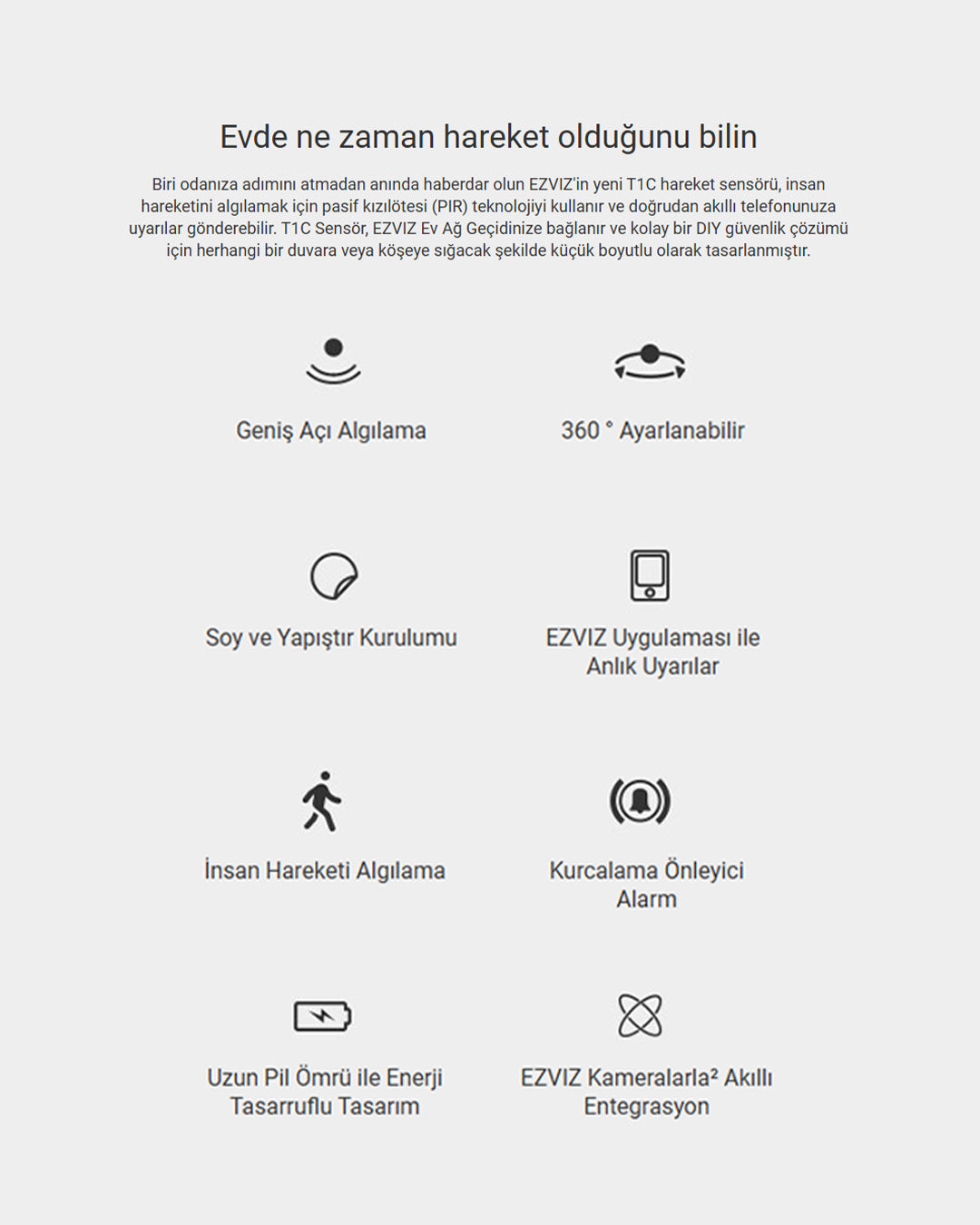 PIR Hareket Sensörü | Kızılötesi Hareket Sensörü | Alarm ve Otomasyon Uygulaması | EZVIZ T1C