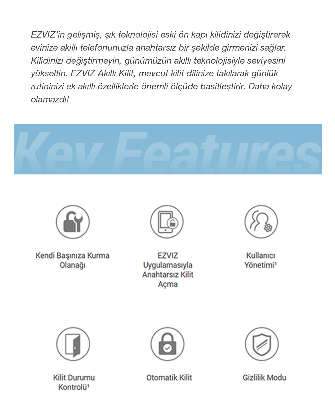 Smart Lock Akıllı Kapı Kilidi | Anahtarsız Giriş Otomatik Kilitleme | EZVIZ DL01S