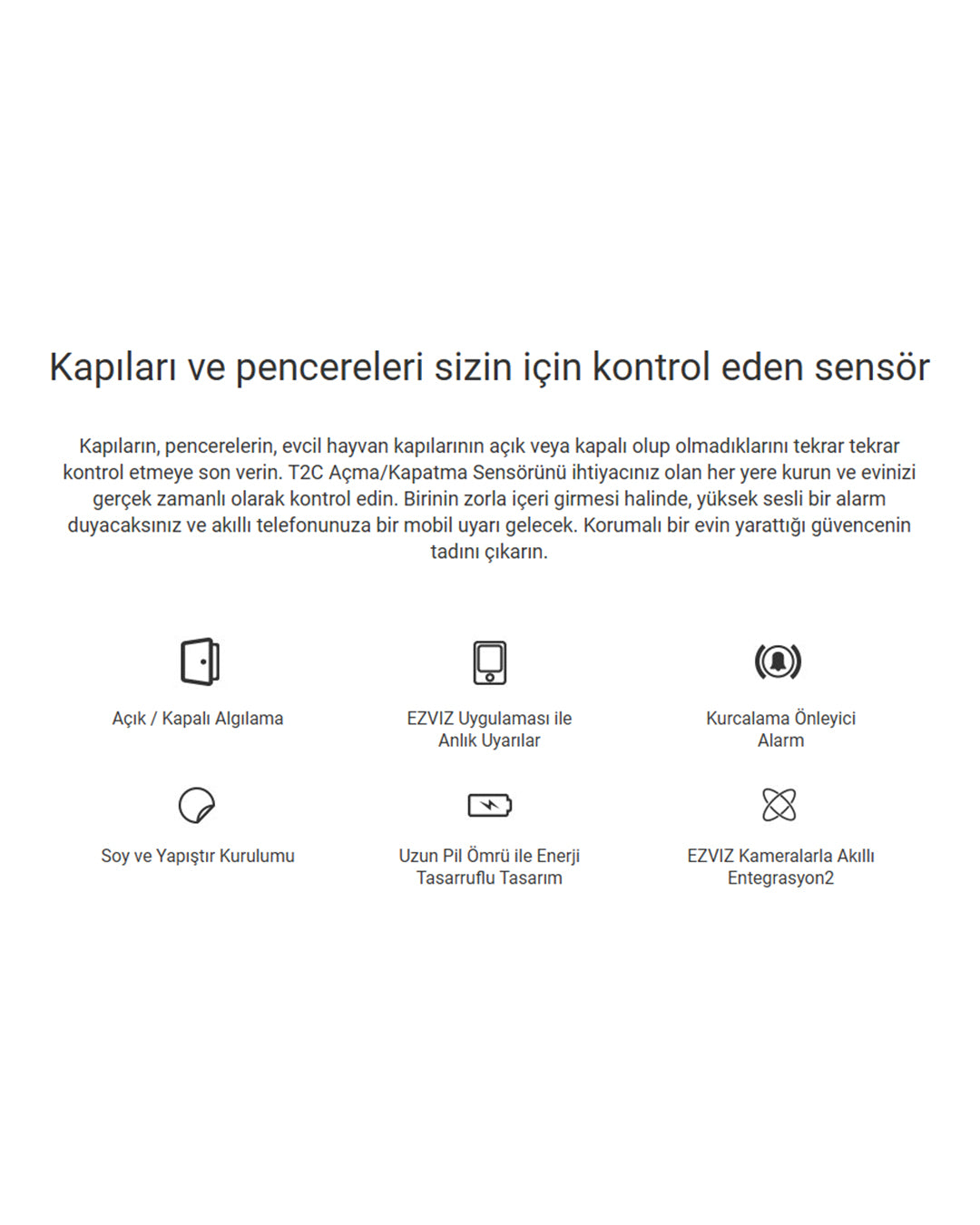 Açık-Kapalı Sensör | Akıllı Kapı-Pencere Dedektörü | Güvenlik ve Otomasyon | Anti-Tamper Alarm | EZVIZ T2C