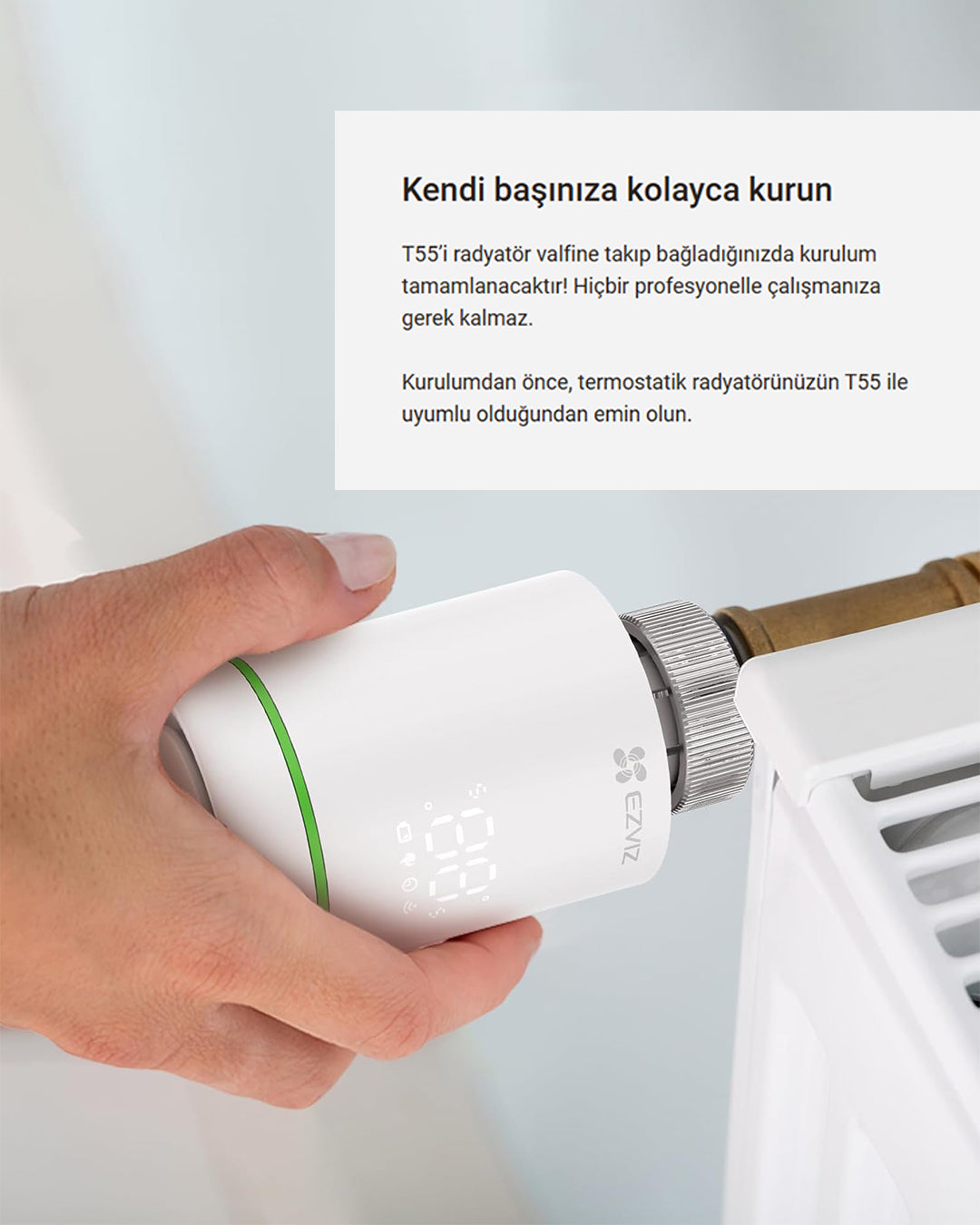 Wi-Fi Akıllı Radyatör Termostatı | Smart Radiator Valve | Enerji Tasarrufu Mobil Kontrol | EZVIZ T55
