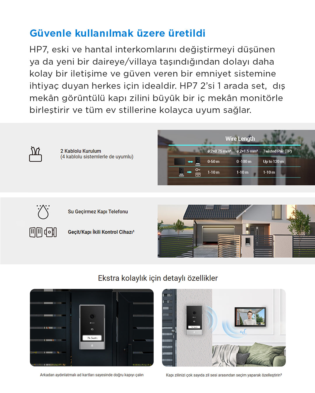 Villa girişinizi akıllı hale getirin! EZVIZ HP7 görüntülü diyafon ile kapınızı her yerden görün, konuşun ve yönetin. Gelişmiş hareket sensörü ve mobil bildirim özelliğiyle üstün güvenlik!