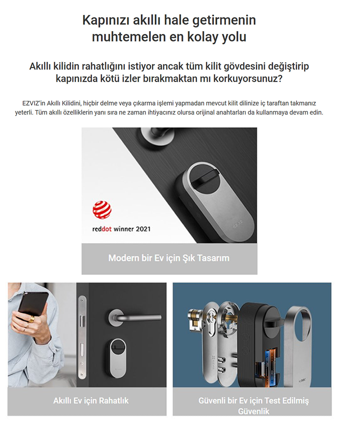 Smart Lock Akıllı Kapı Kilidi | Anahtarsız Giriş Otomatik Kilitleme | EZVIZ DL01S
