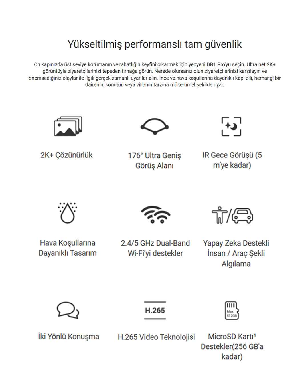 Wi-Fi Görüntülü Kapı Zili | Akıllı Kapı Kamerası | Hareket Algılamalı Mobil Uyumlu Güvenlik Zili | EZVIZ DB1 Pro
