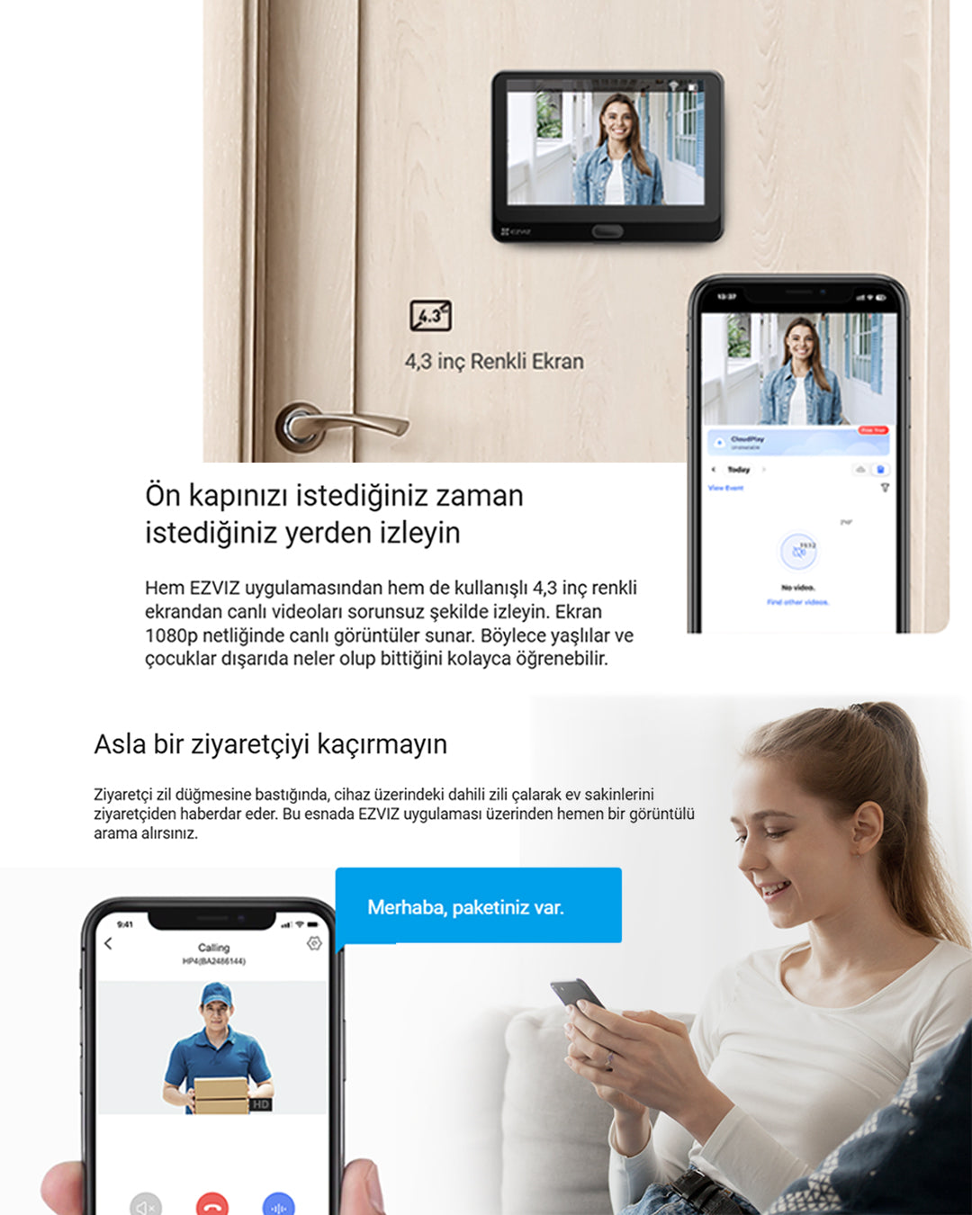 Wi-Fi Görüntülü Kapı Zili | Akıllı Kapı Kamerası + Video Zil | Hareket Algılama Mobil Kontrol | EZVIZ HP4
