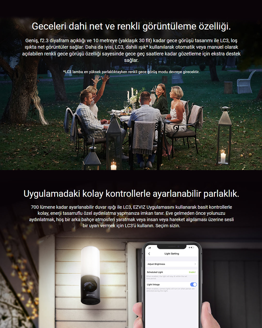 Wi-Fi Akıllı Duvar Işığı Kamerası | Gece Görüşlü LED Lamba + Güvenlik Kamerası | EZVIZ LC3