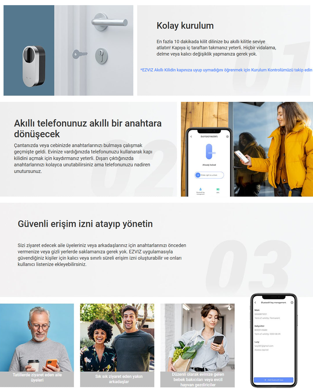 Smart Lock Akıllı Kapı Kilidi | Anahtarsız Giriş Otomatik Kilitleme | EZVIZ DL01S