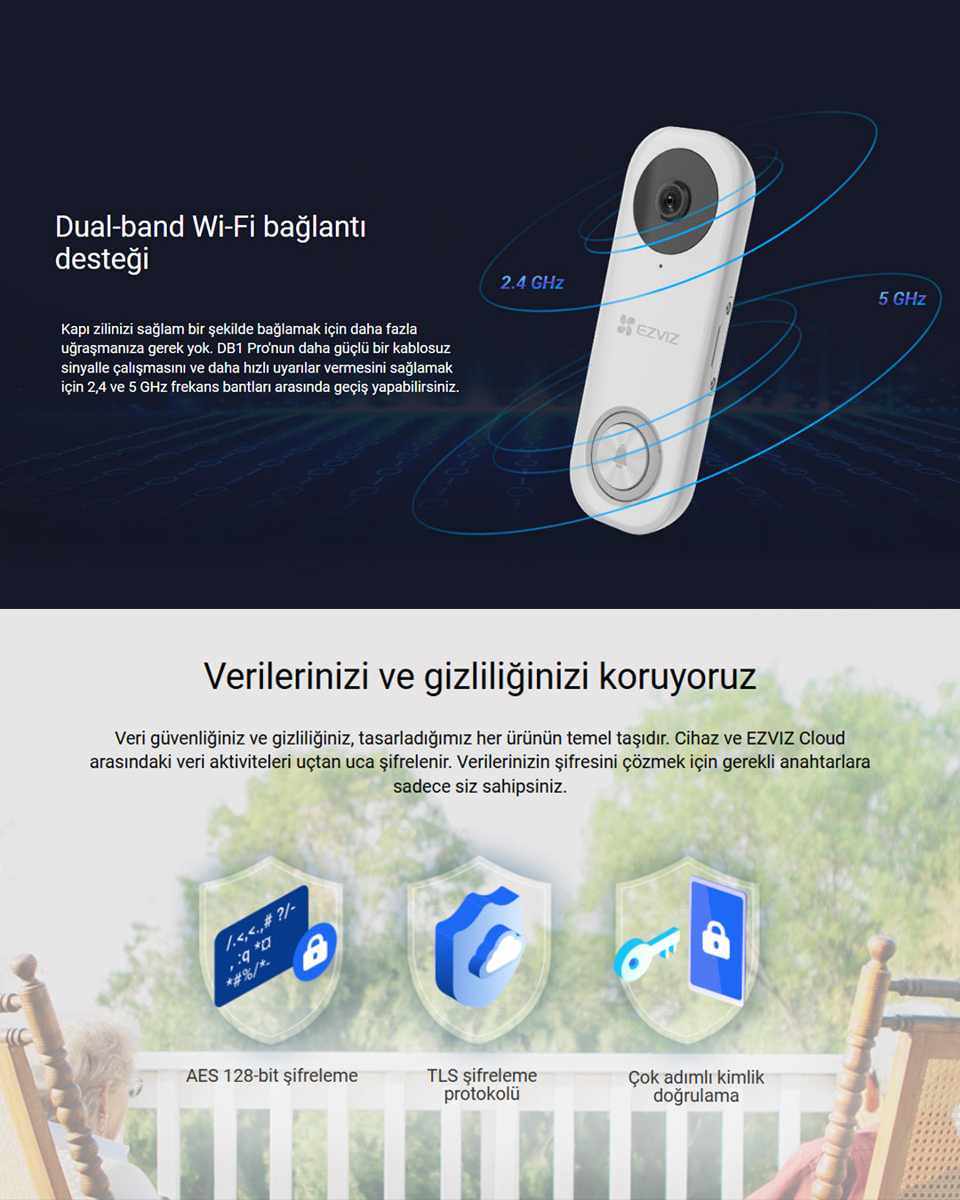 Wi-Fi Görüntülü Kapı Zili | Akıllı Kapı Kamerası | Hareket Algılamalı Mobil Uyumlu Güvenlik Zili | EZVIZ DB1 Pro