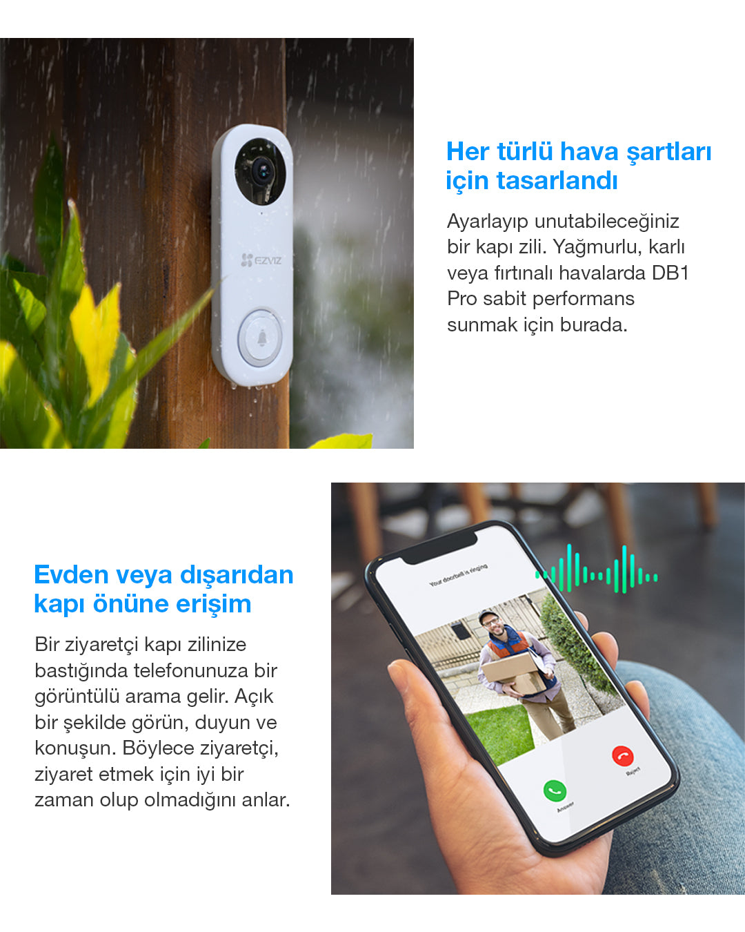 Wi-Fi Görüntülü Kapı Zili | Akıllı Kapı Kamerası | Hareket Algılamalı Mobil Uyumlu Güvenlik Zili | EZVIZ DB1 Pro