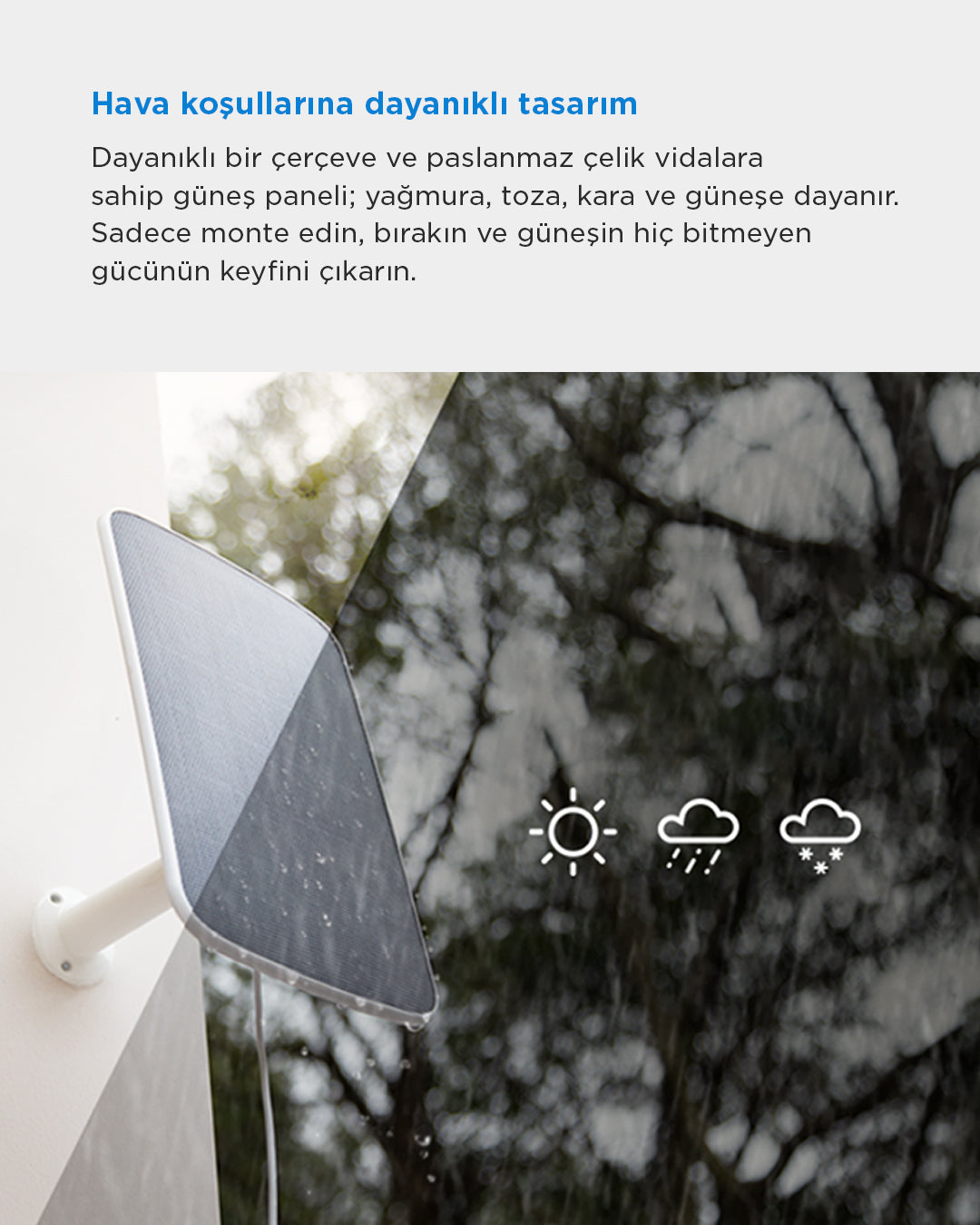 EZVIZ uyumlu güneş enerjili şarj paneli ile akıllı güvenlik kameranızı priz gerektirmeden 7/24 çalıştırın! Su geçirmez, enerji tasarruflu ve çevre dostu solar panel ile kesintisiz güvenlik sağlayın. Akıllı ev sistemleri için ideal, kolay montaj ve uzun ömürlü performans.