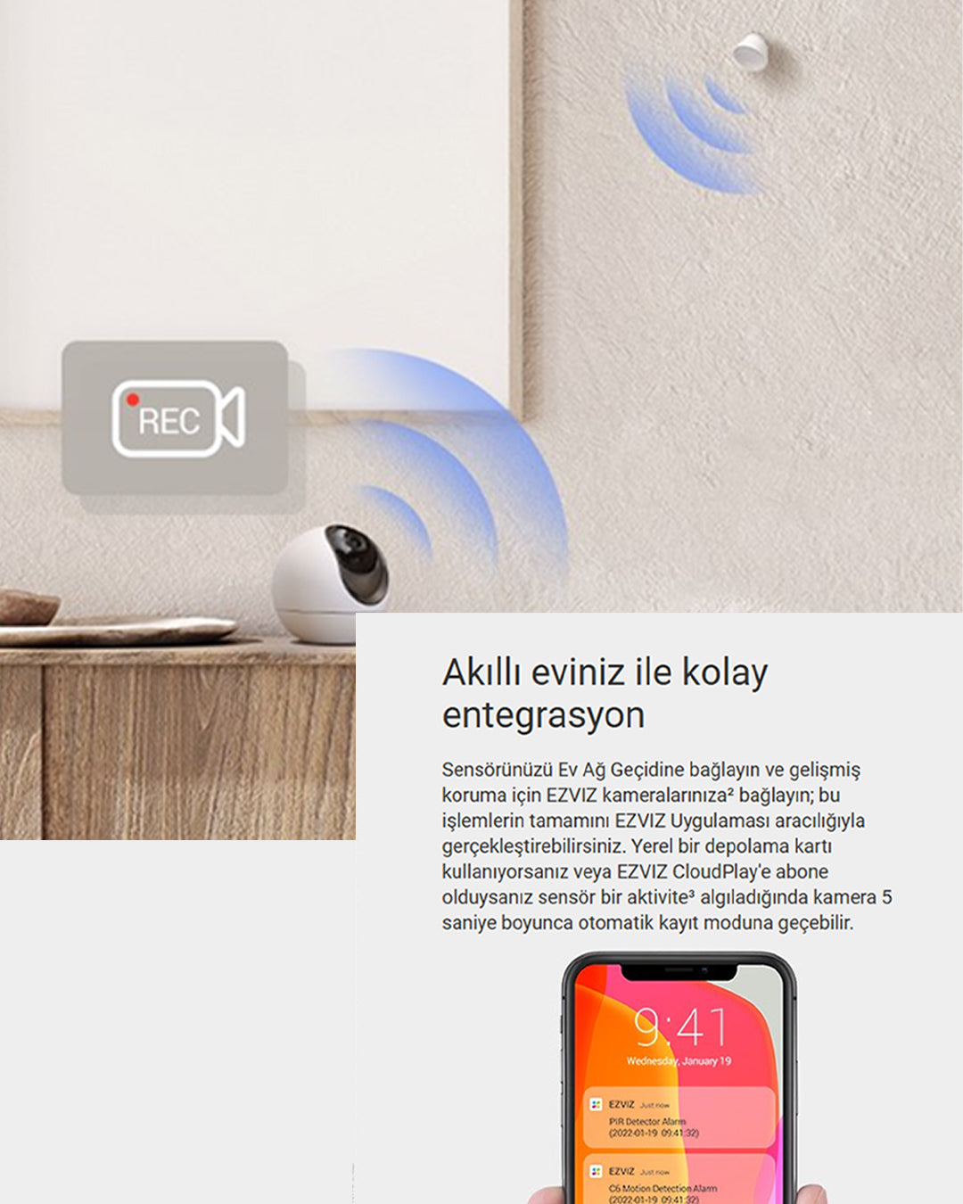 PIR Hareket Sensörü | Kızılötesi Hareket Sensörü | Alarm ve Otomasyon Uygulaması | EZVIZ T1C