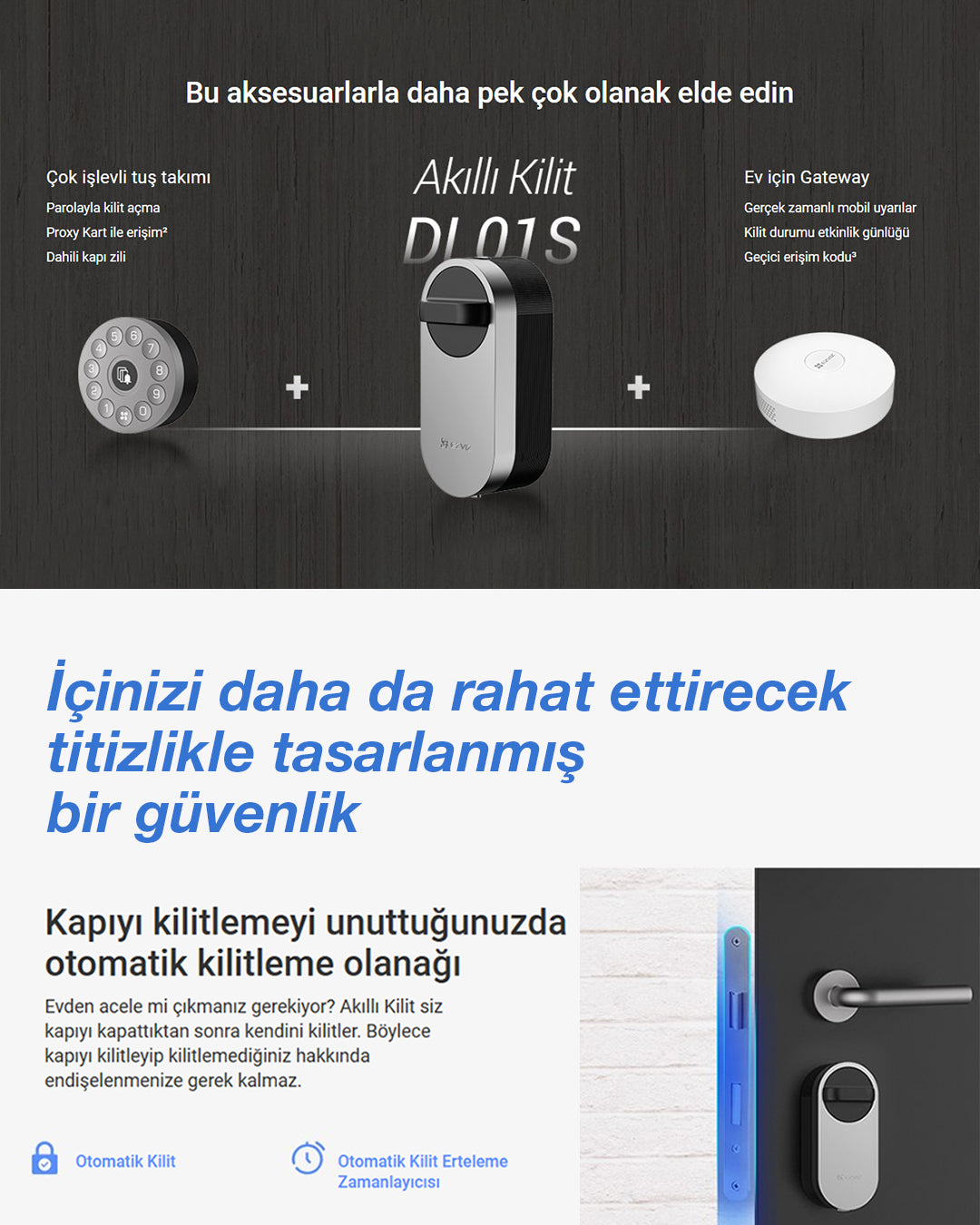 Smart Lock Akıllı Kapı Kilidi | Anahtarsız Giriş Otomatik Kilitleme | EZVIZ DL01S
