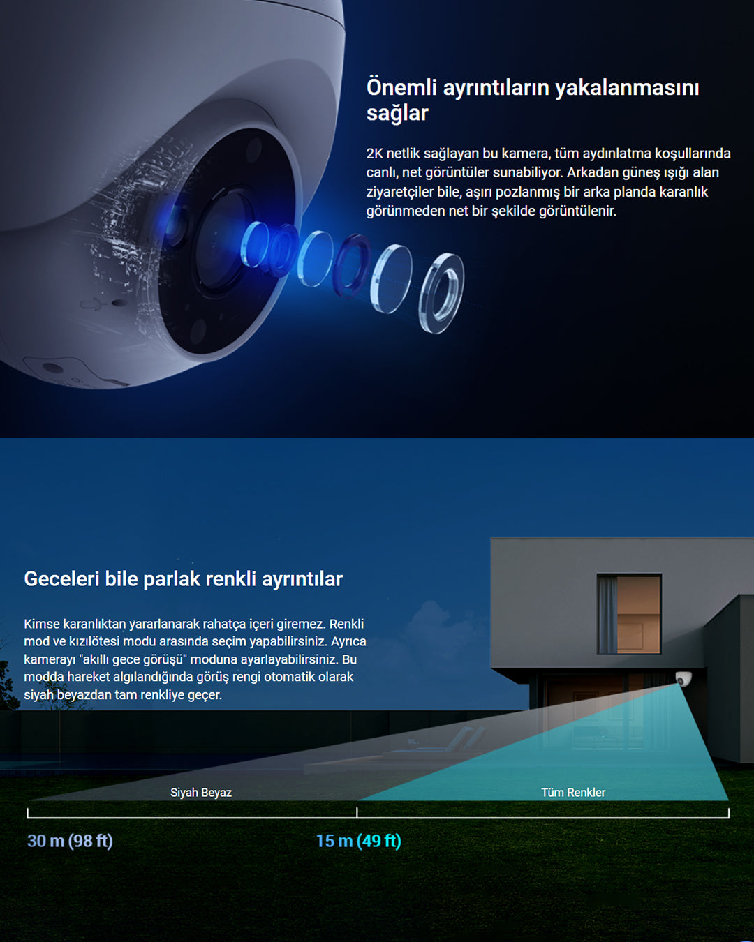 Wi-Fi Dome Güvenlik Kamerası | Akıllı Ev Kamerası | Kablosuz Gece Görüşlü Kamera | EZVIZ H4