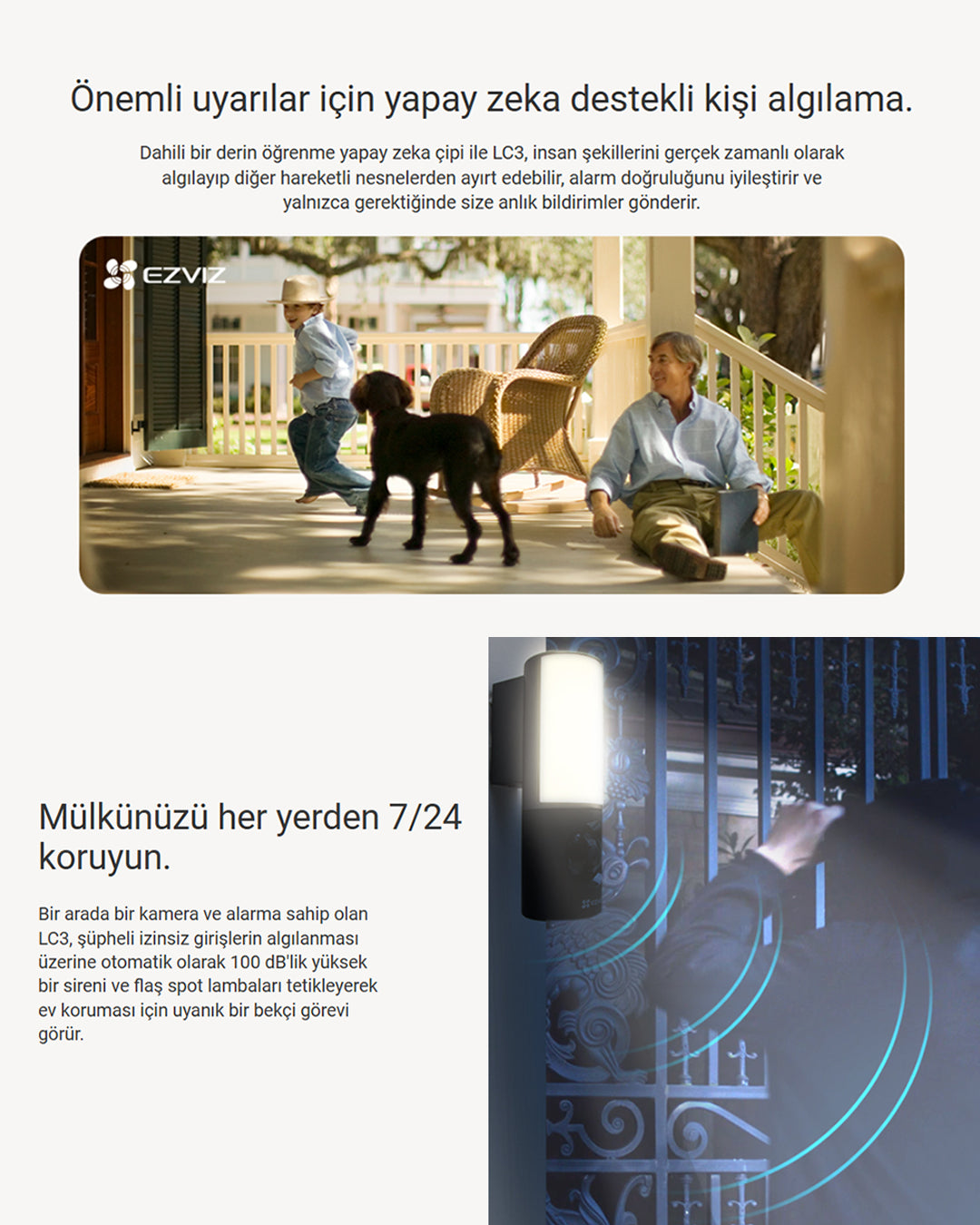 Wi-Fi Akıllı Duvar Işığı Kamerası | Gece Görüşlü LED Lamba + Güvenlik Kamerası | EZVIZ LC3