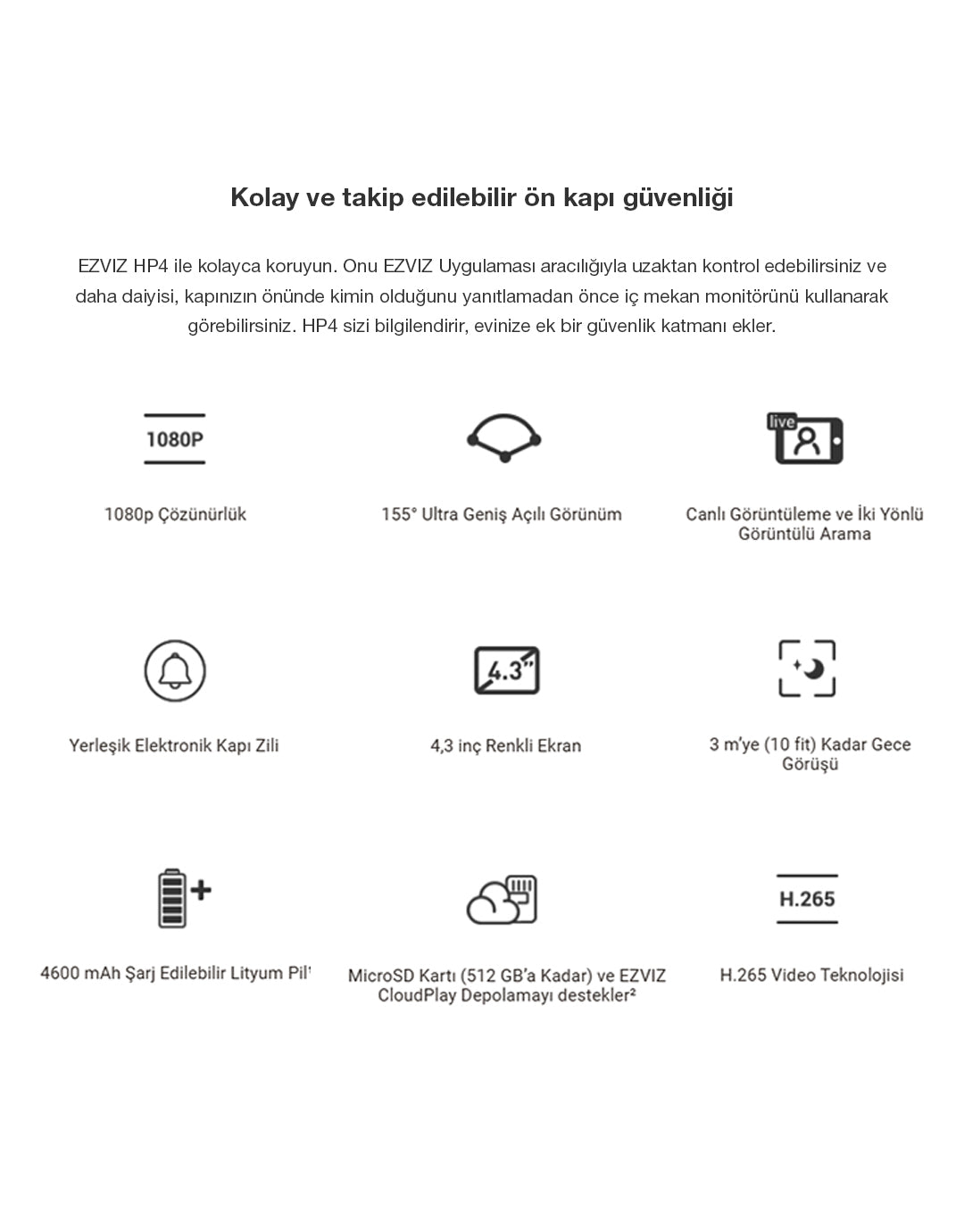 Wi-Fi Görüntülü Kapı Zili | Akıllı Kapı Kamerası + Video Zil | Hareket Algılama Mobil Kontrol | EZVIZ HP4