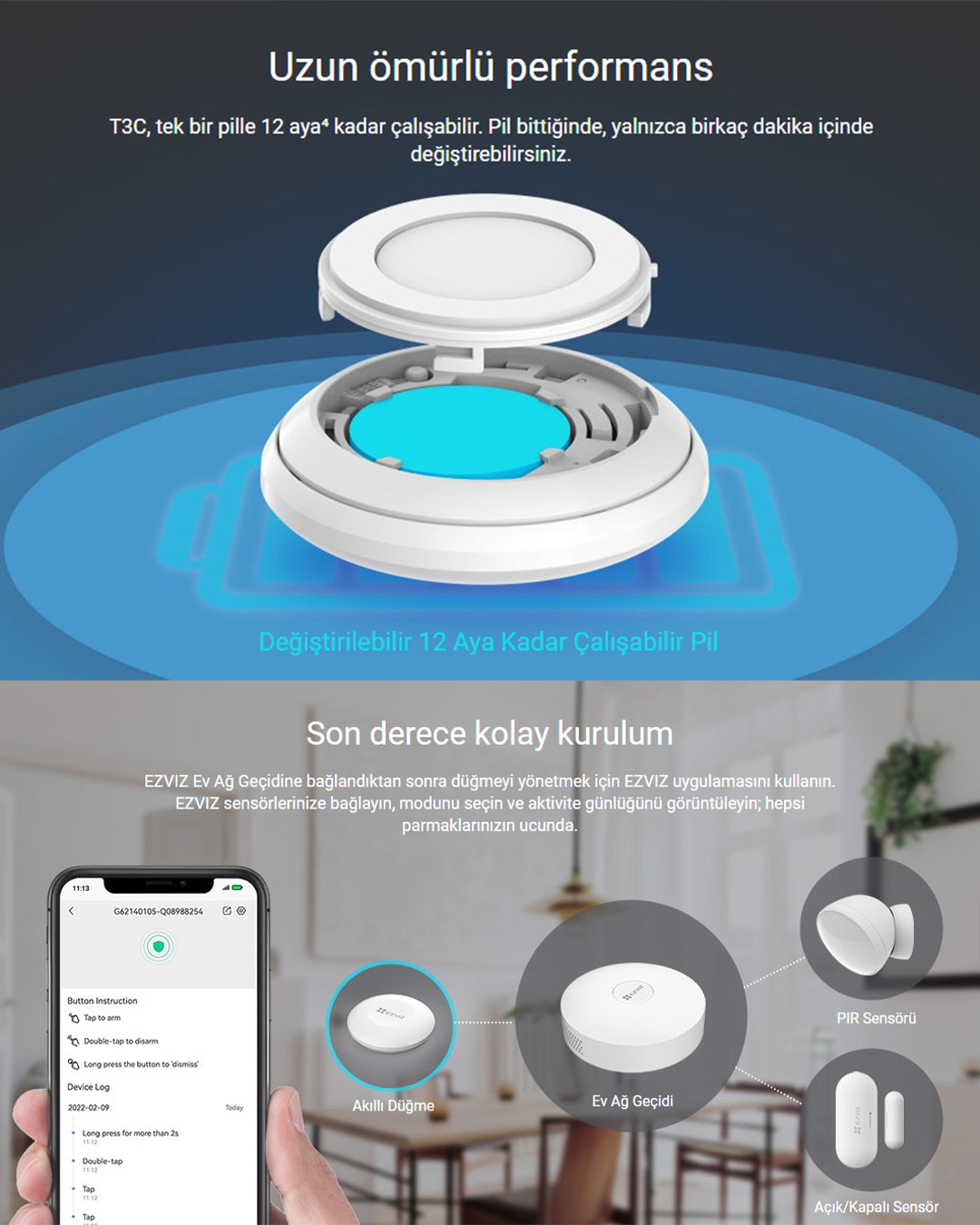 Akıllı Düğme | Uzaktan Kontrol Acil Durum Butonu | Smart Button | Emergency Button | EZVIZ T3C