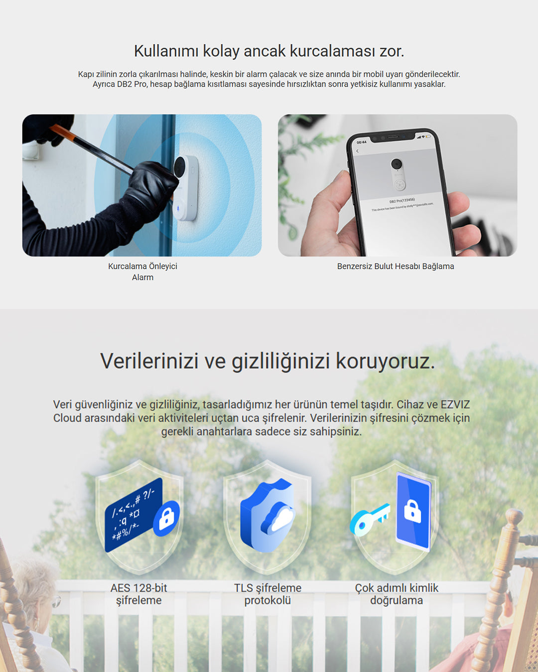 Akıllı Görüntülü Kapı Zili Kiti | Wi-Fi Kapı Kamerası | Hareket Sensörlü ve Mobil Bildirimli Giriş Sistemi | EZVIZ DB2 Pro