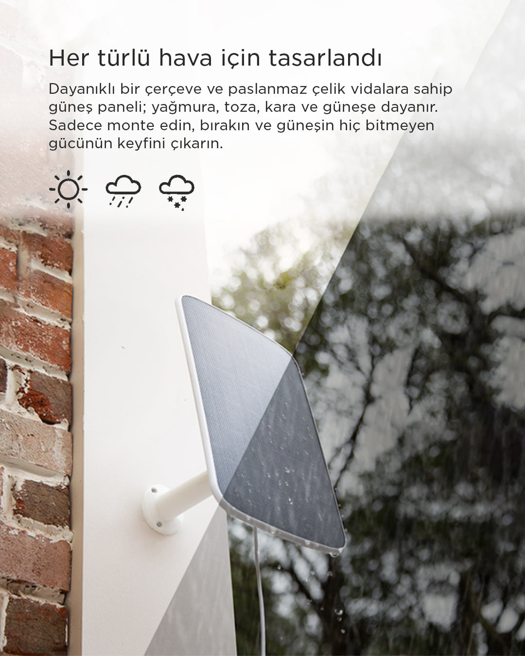EZVIZ uyumlu güneş şarj paneli ile güvenlik kameralarınızı güneş enerjisiyle besleyin! IP66 su geçirmez yapısı, kolay kurulumu ve enerji tasarrufu sağlayan yapısıyla kablosuz, çevre dostu ve kesintisiz güvenlik çözümü. Akıllı ev sistemleri için ideal!