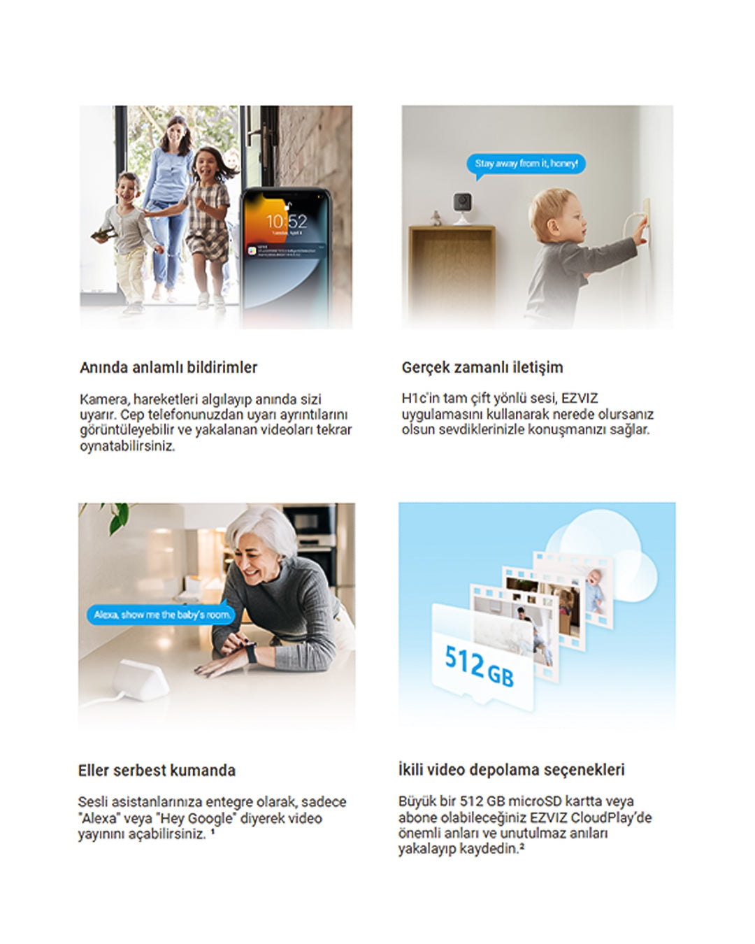 Wi-Fi Akıllı Ev Kamerası | Güvenlik Kamerası | Hareket Algılama Gece Görüşlü | EZVIZ H1C