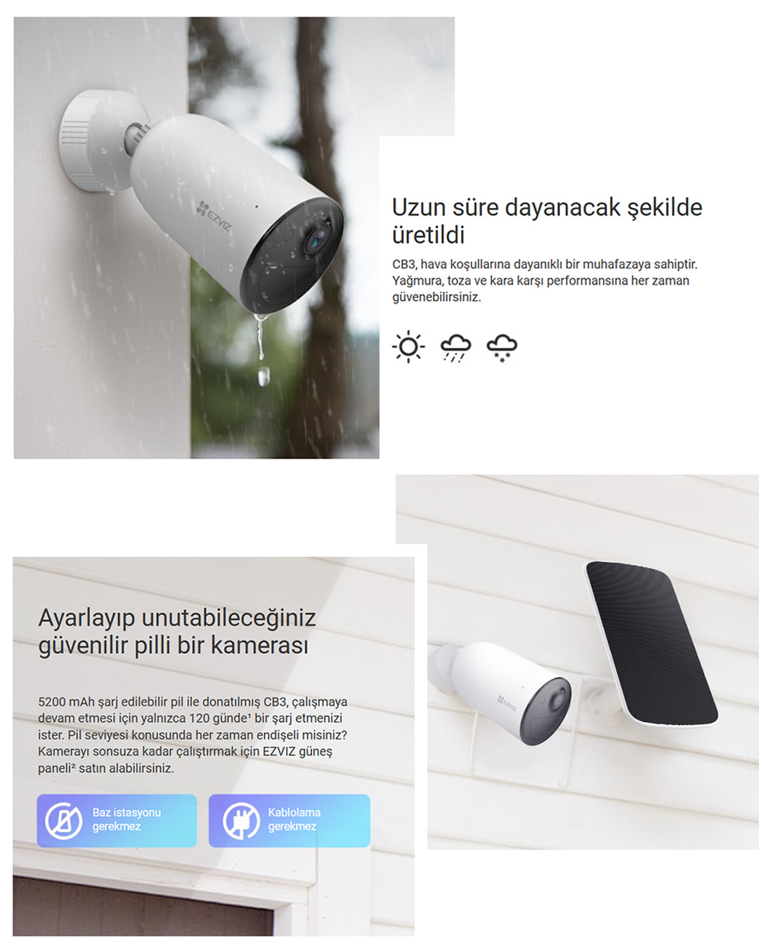 Kablosuz Pilli Wi-Fi Güvenlik Kamerası | Mobil Destekli Gece Görüşlü | EZVIZ CB3