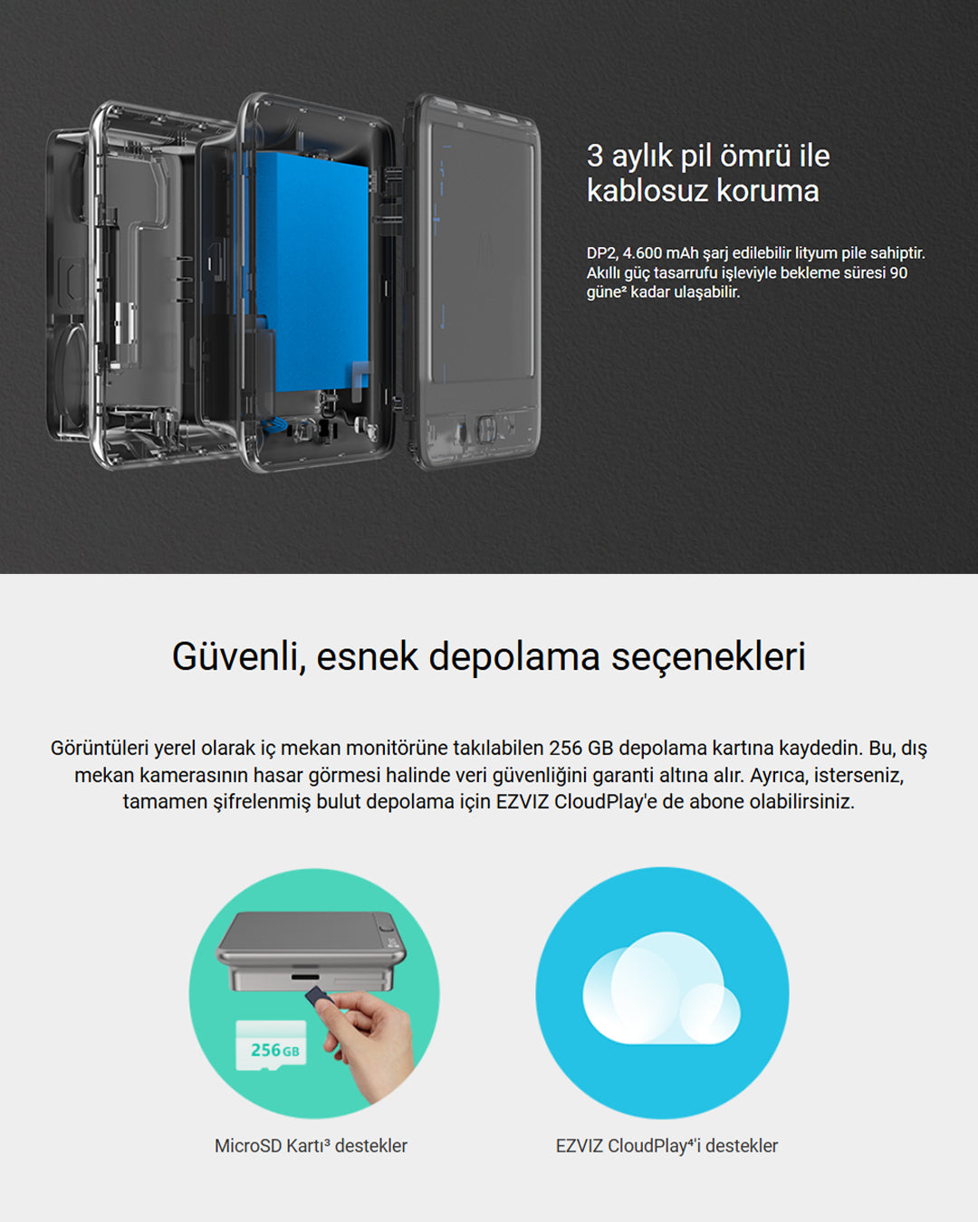 Wi-Fi Akıllı Kapı Kamerası | Görüntülü Kapı Zili | Hareket Algılamalı ve Mobil Destekli Güvenlik Sistemi | EZVIZ DP2