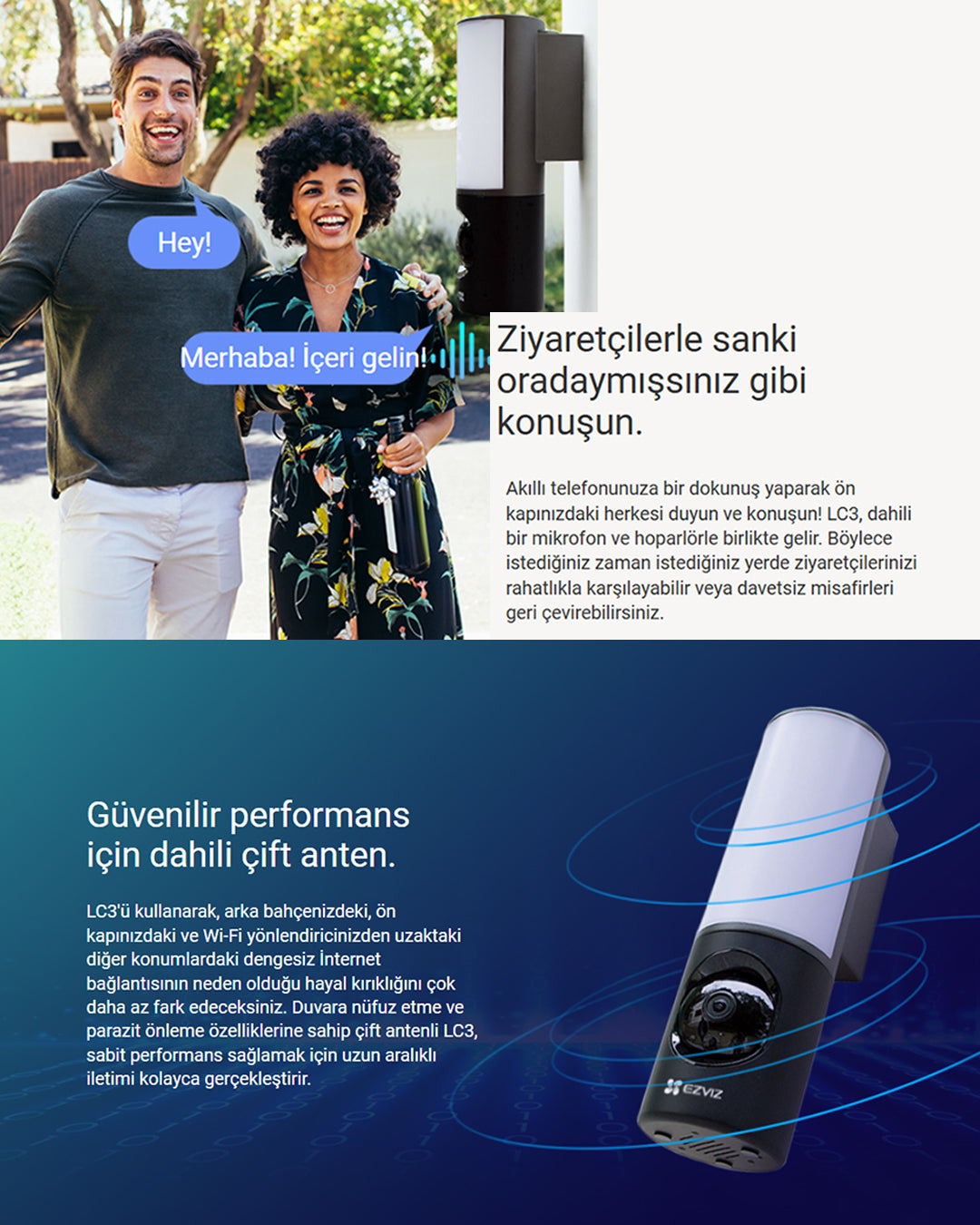 Wi-Fi Akıllı Duvar Işığı Kamerası | Gece Görüşlü LED Lamba + Güvenlik Kamerası | EZVIZ LC3