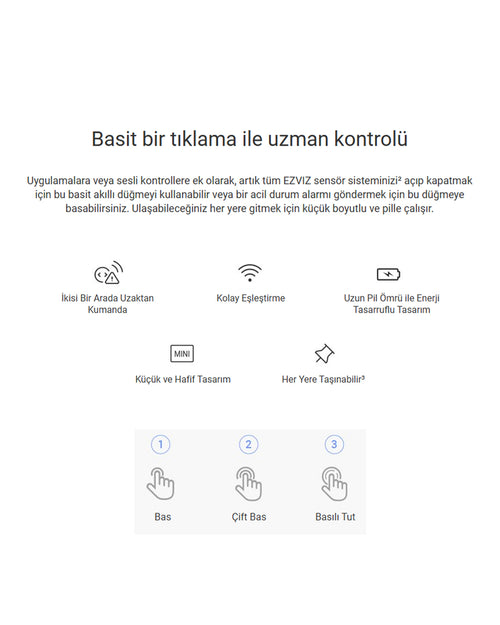 Acil Durum Butonu & Uzaktan Kontrol Cihazı | Smart Emergency Button | EZVIZ T3C | Tek tuşla ışıkları açın, alarm verin veya sensör sistemlerinizi etkinleştirin! Akıllı uzaktan kontrol sistemi ile evinizi daha akıllı ve erişilebilir hale getirin.